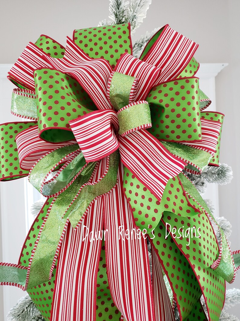 Christmas Tree Topper Bow Tree Topper Red White Green Etsy