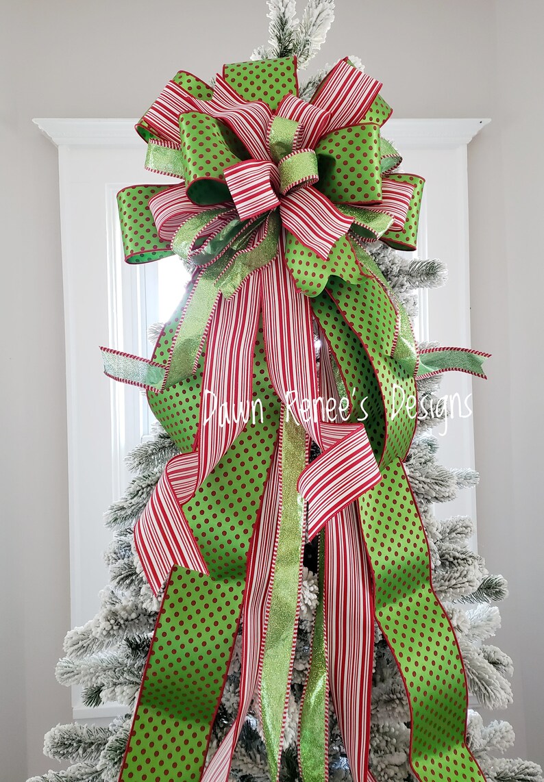 Christmas Tree Topper Bow Tree Topper Red White Green Etsy
