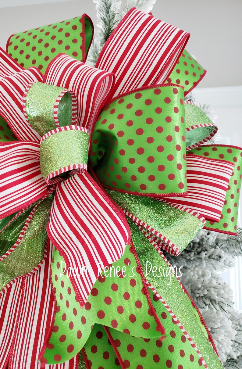 Christmas Tree Topper Bow Tree Topper Red White Green Etsy