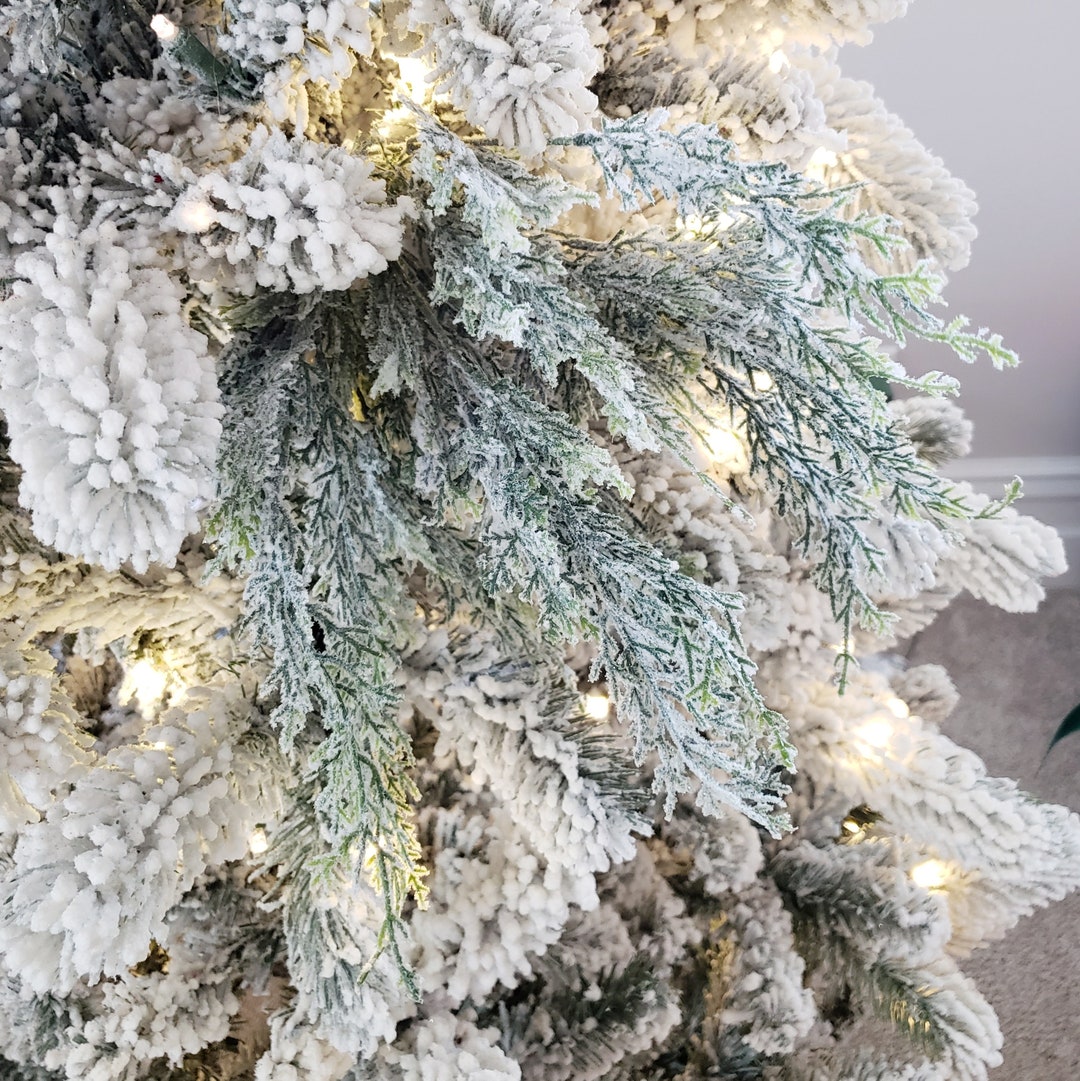 Flocked Juniper Bush Pick, Flocked Christmas Branches, Flocked Greenery