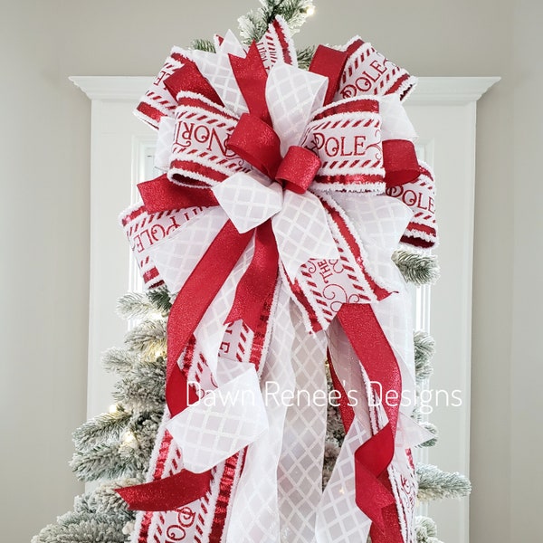 Arc d’arbre de Noël du pôle Nord, arc de topper d’arbre blanc rouge, arcs de Noël, arc fantaisiste de topper d’arbre de Noël, arc de Noël XL pour arbre NP