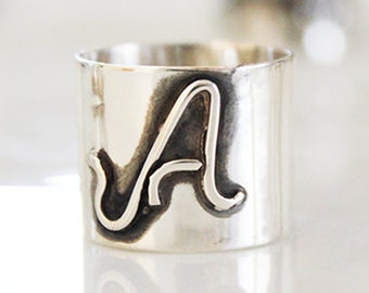 Extra wide Initial Monogram Ring, Sterling Silver Personalized, Monogrammed Fine Jewelry ,any intial ring,custom jewelry,