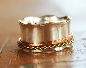 sterling silver 2 band spinner ring,minimal  ring,Meditation Ring, Prayer Ring, Spinning Ring , fidget ring, kinetic ring,mixed metals ring