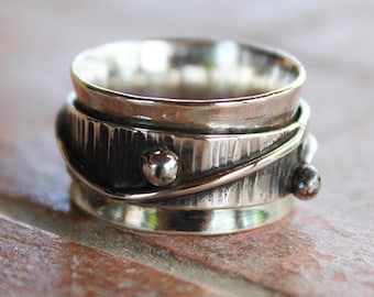 Spinner Ring,STERLING SILVER spinner ring, Meditation Ring, Prayer Ring, rustic spinner ring.Spinning Ring , fidget ring or kinetic ring