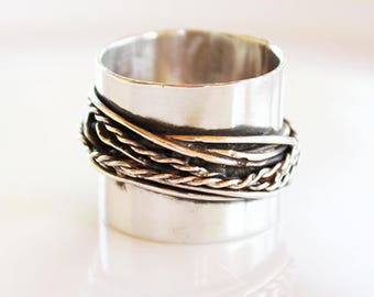 Long statement silver ring