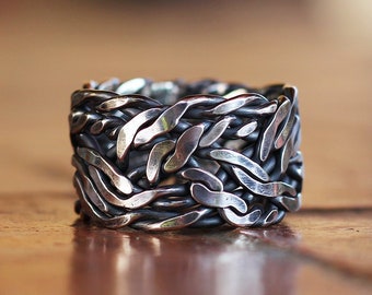 Men braided ring,oxidized solid sterling silver