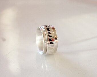 Handwriting Spinner ring ,Promise SILVER  band