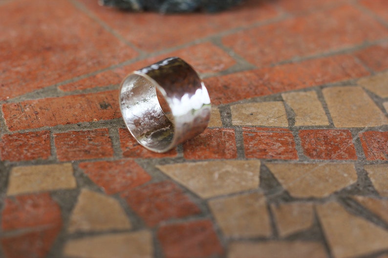Hammered silver unisex ring
