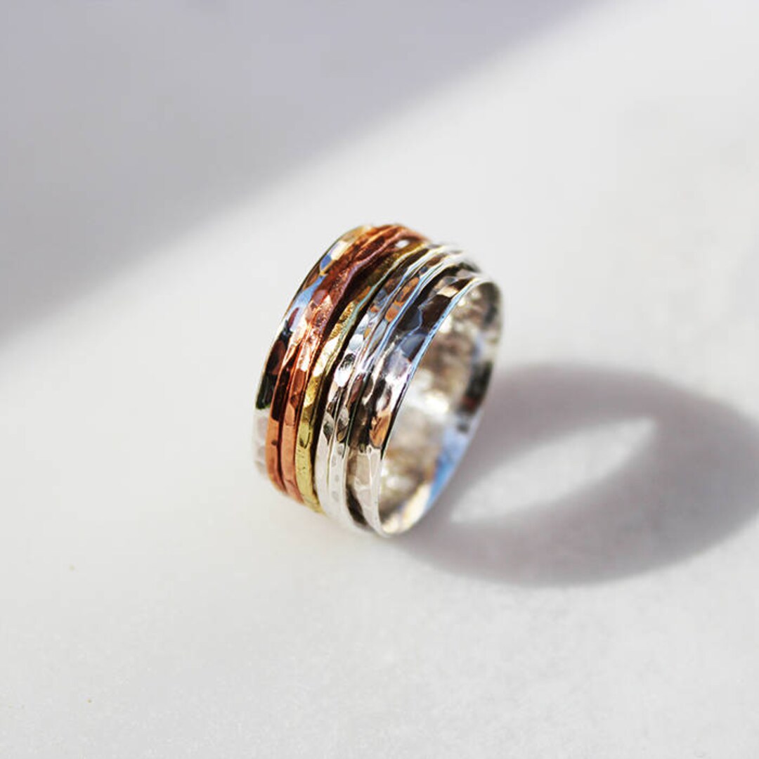 5 Bands Silver Spinner Ring - Etsy