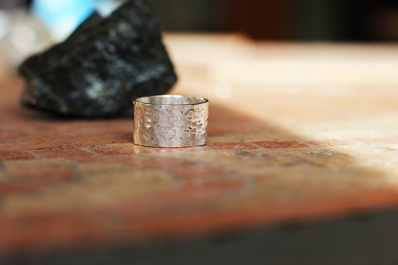 Hammered silver unisex ring