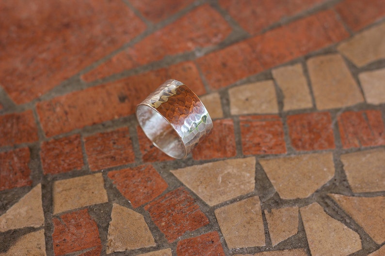 Hammered silver unisex ring