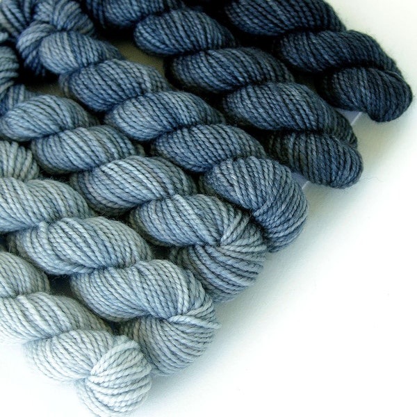 CAST IRON 240 yard mini-skein set, High Twist Sock, superwash, merino, fingering weight, sock yarn, gradient, ombre