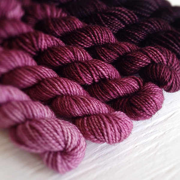 Mini Skein Set, Sock Yarn, RUBINE, High Twist Sock, Gradient fingering weight yarn set for knitting or crochet