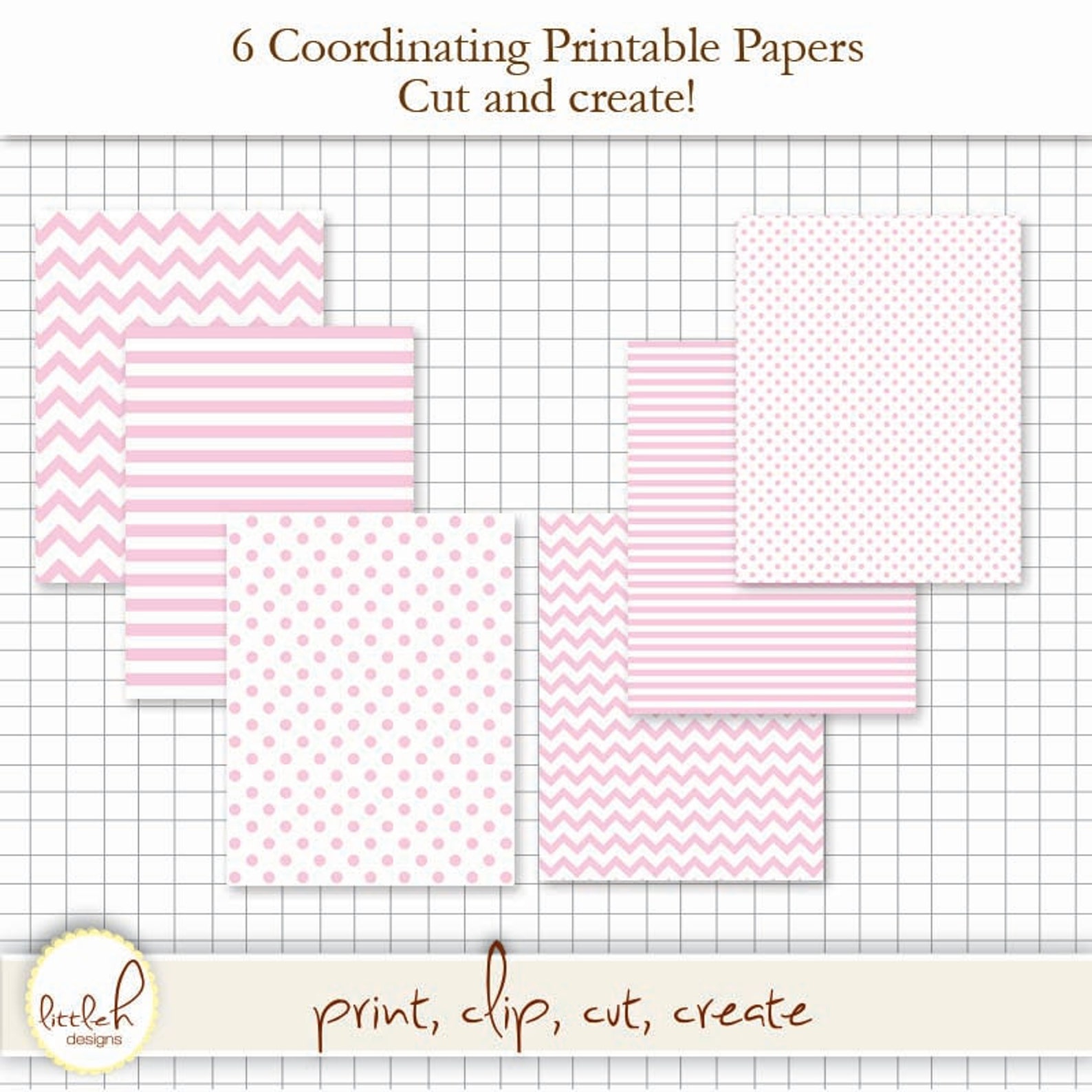 Printable Pennant & Paper Set Light Pink Pennant 3 Designs