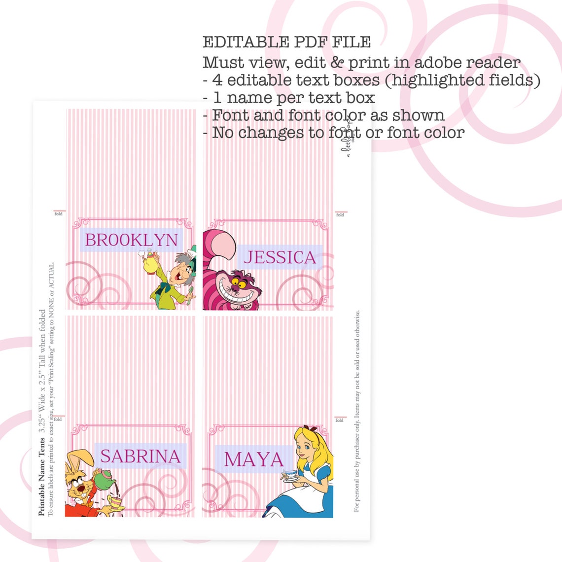 Instant Download Printable Alice in Wonderland Name Tag | Etsy