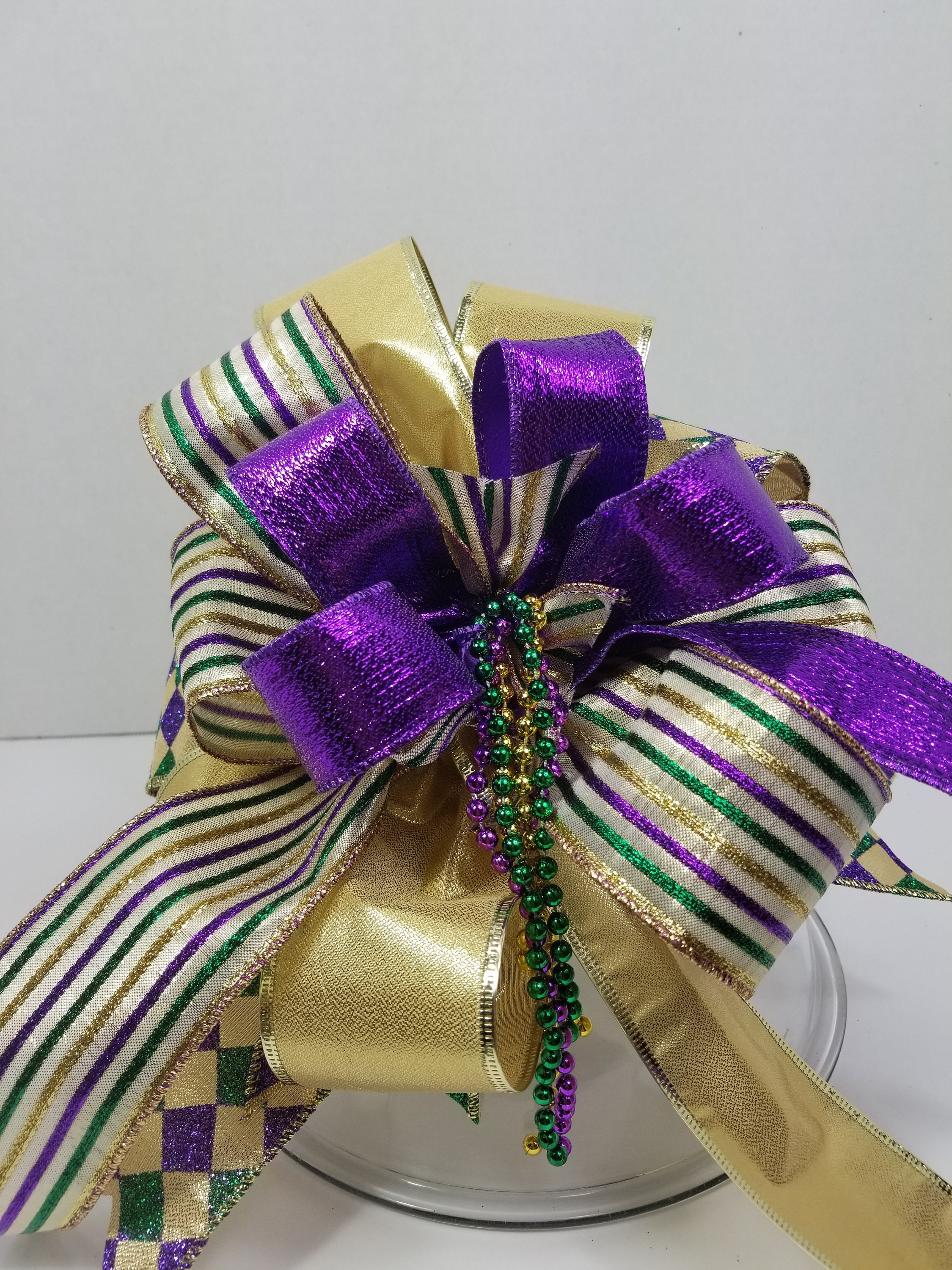 Personalized Mardi Gras Bow with Embroidered Monogram Purple Mardi Gras Boutique Bow Mardi Gras Hair Bow Mardi Gras Baby Shower Gift
