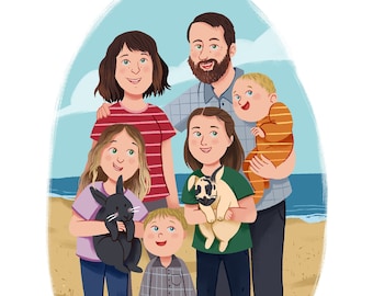 Custom Family Portrait - Family Portrait illustration - Custom Portrait - Personalised Family Print, Family Cartoon, Mother's Day, Valentine