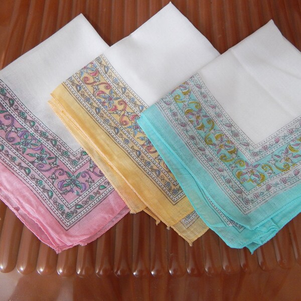 Set of Three printed handkerchiefs, Printed handkerchiefs, Indian handkerchiefs, Indian cotton handkerchiefs