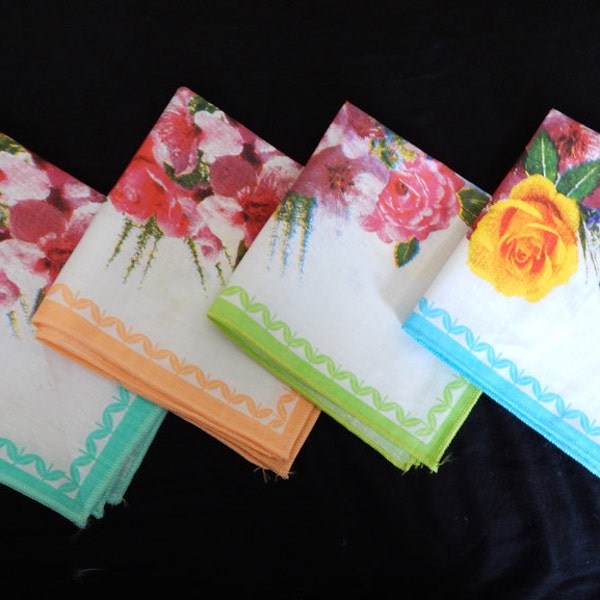 Set of Four printed handkerchiefs, Printed handkerchiefs, Indian handkerchiefs, Indian cotton handkerchiefs