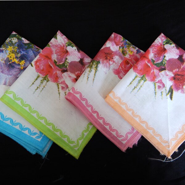Set of Four printed handkerchiefs, Printed handkerchiefs, Indian handkerchiefs, Indian cotton handkerchiefs