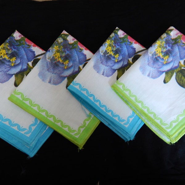 Set of Four printed handkerchiefs, Printed handkerchiefs, Indian handkerchiefs, Indian cotton handkerchiefs