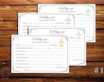 Set of 10 "Best Wishes" Cards 4x6 - bridal shower game activity. floral | fleur de lis design
