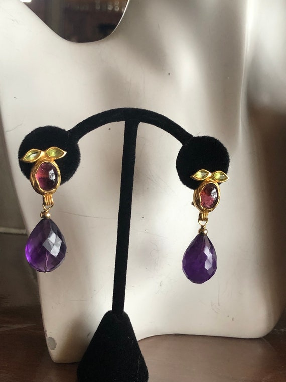 Vintage gilded handmade gemstone earrings. Late 19