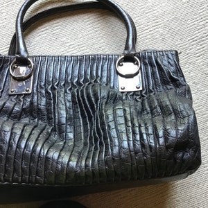 Giorgio Armani Leather Suede Handbag Grey Crossbody Strap W Top Handle