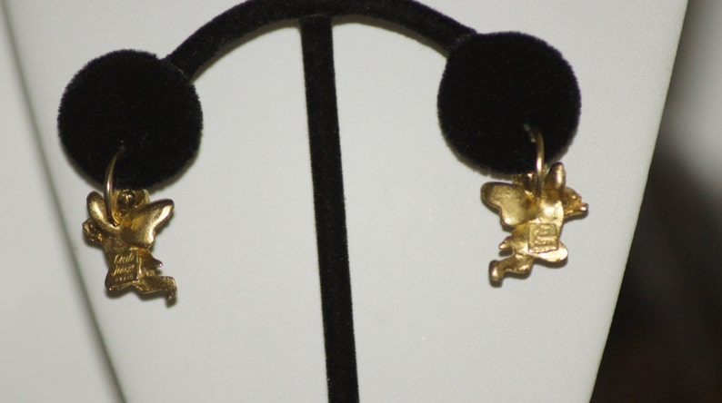 44 Ref EGPL Signed French designer CECILE JEANNE gold plated angel earrings.