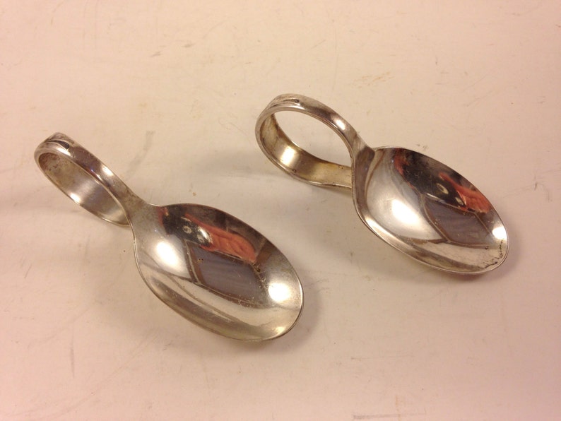Rogers Eagle Star IS Silver-Plated Bent Curved Loop Handle Baby Spoons 2 Vintage Wm