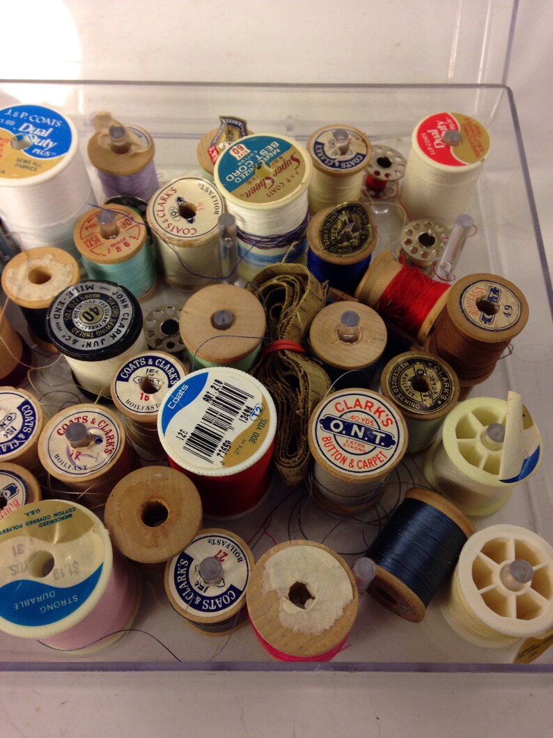 Plastic Sewing Thread Storage Box with 50 Spools of Vintage Etsy