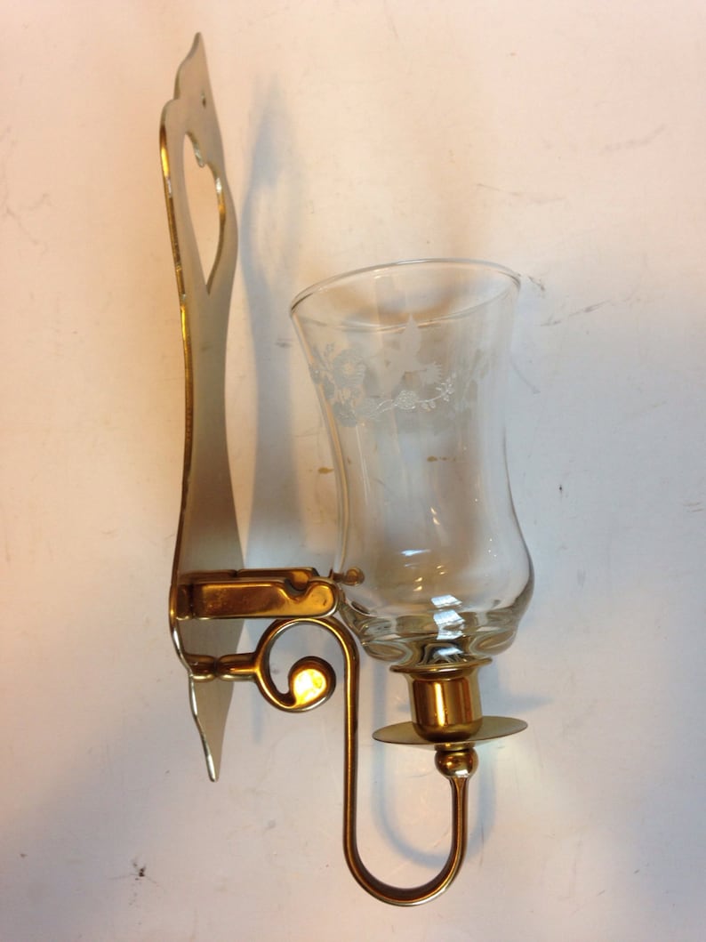 Vintage Brass Votive Candle Holder Wall Sconce with Etched Etsy