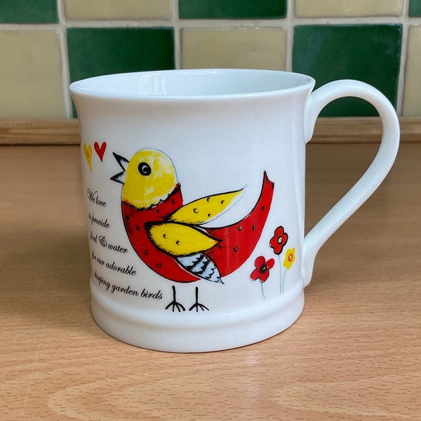 Rose Of England Fine Bone China Mug With Garden Bird Design.