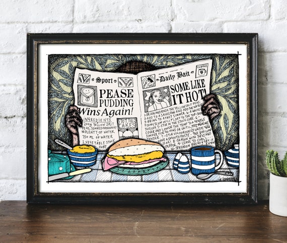 Pease Pudding Recipe North East Geordie Miner Bait Time Illustrated Original Art Giclee Print by Helen Temperley. A3 or A4 Size.