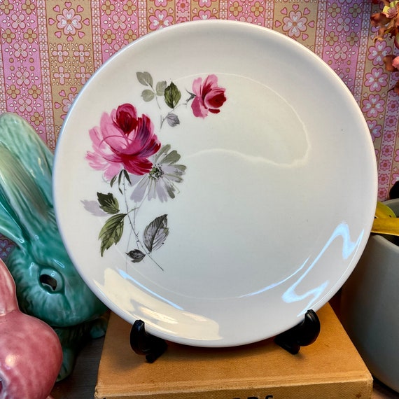Vintage 1960s Myott ‘Rosita’ Side Plates / Pink Grey & Black Floral / Rose / Retro Crockery / 60s Tableware / Vintage Gift / Tea Party