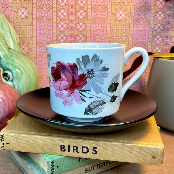 Vintage 1960s Myott ‘Rosita’ Cup and Saucer Sets / Retro Crockery / Home Accessory / Tableware / Pink and Grey Floral / Vintage Gift