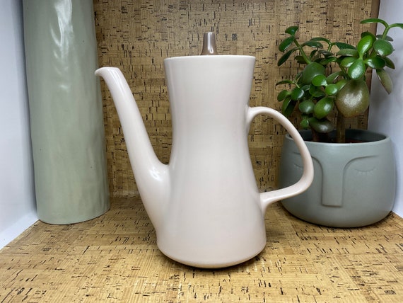 Poole Twintone Sepia and Mushroom Coffee Pot. 1930s-80s Vintage.