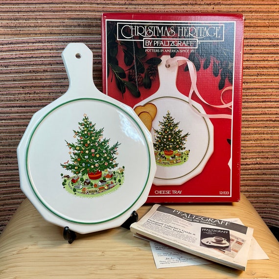 Vintage 1990 Pflatzgraff ‘Christmas Heritage’ Boxed Ceramic Cheese Tray With Xmas Tree Design / Retro Tableware / Kitchenware / Crockery