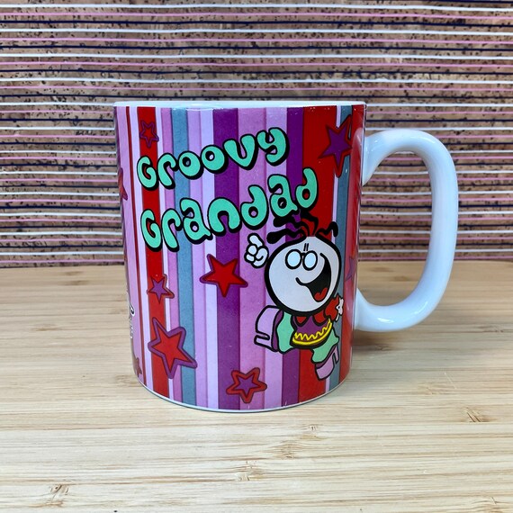 Vintage 2003 Bubblegum ‘Groovy Grandad’ Poem Mug / Retro Cartoon Cup / Carlton Cards / Gift Mug / Red Green Purple / Birthday / Fathers Day