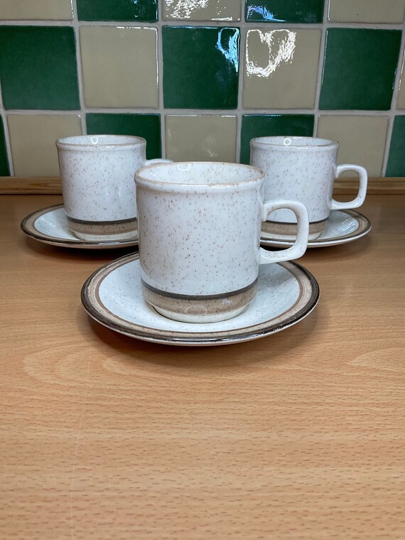 Carrigaline Ireland Brown and Beige Speckled Cup and Saucer Sets. 1970s Vintage.