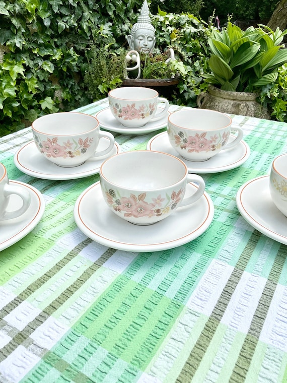 Boots ‘Hedge Rose’ Cup and Saucer Sets. 1990s Vintage.