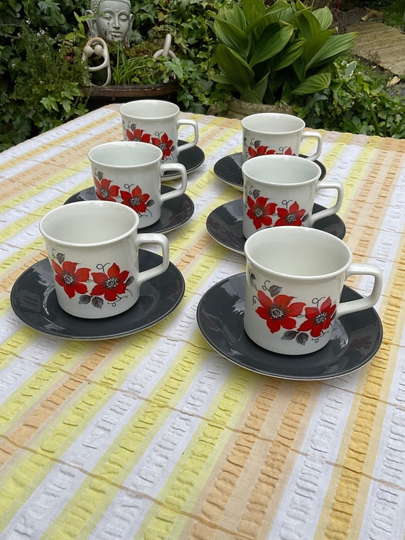 Johnson Bros ‘Cadiz’ Snowhite Ironstone Cup and Saucer Sets. 1960s Vintage.