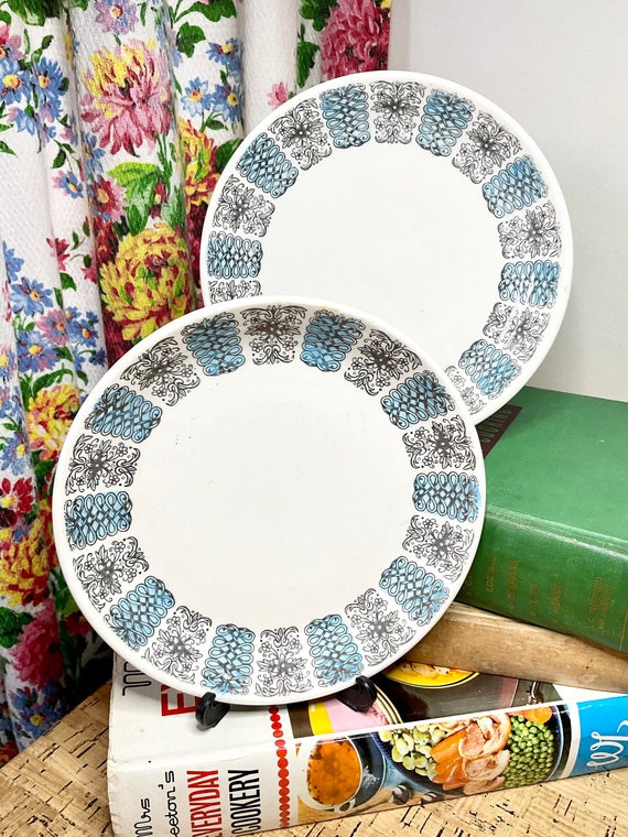 Pair Of Biltons Blue and Grey Pattern Side Plates. 1960s Vintage.