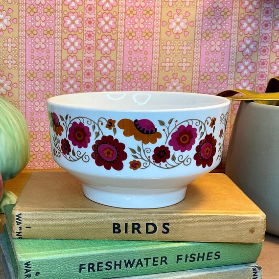 Vintage 1960s Ridgway ‘Carissima’ Bone China Sugar Bowl / Pink & Brown Floral / Retro Tableware / 60s Home Accessory / Kitchen Decor