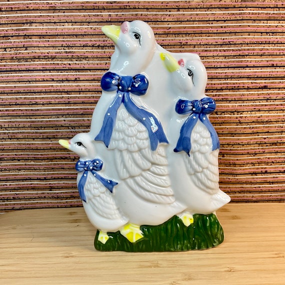 Vintage 1980s Ribbon Geese Radiator Humidifier / Wall Pocket / Vase / Retro Home Decor Accessory / 80s Style / Child Or Baby Nursery Gift