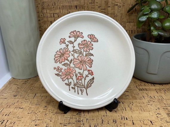 Biltons Pink and Brown Floral Side Plates. 1970s/80s Vintage.