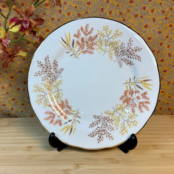 Vintage 1960s Royal Vale Foliage Pattern Bone China Side Tea Plates / Brown Terracotta Yellow / Retro Tableware / Home Decor Accessory