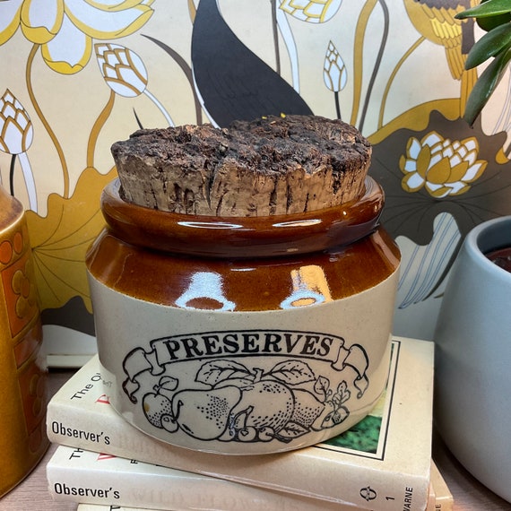 Vintage 1970s Pearsons ‘Preserves’ Pot With Natural Cork Lid / Preserve Making / Farmhouse Kitchen / Country Kitchen / Cottage Decor