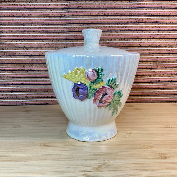 Vintage 1930s Maling Art Deco Floral Lustreware Sugar Bowl / Preserve Pot / Vintage Tableware / Retro Crockery / Home Decor Accessory