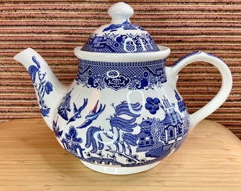 Churchill Willow Muster Teekanne / Traditionell Blau und Weiß / Retro Geschirr / Vintage Geschirr / Coectable Home Decor Zubehör / Geschenk